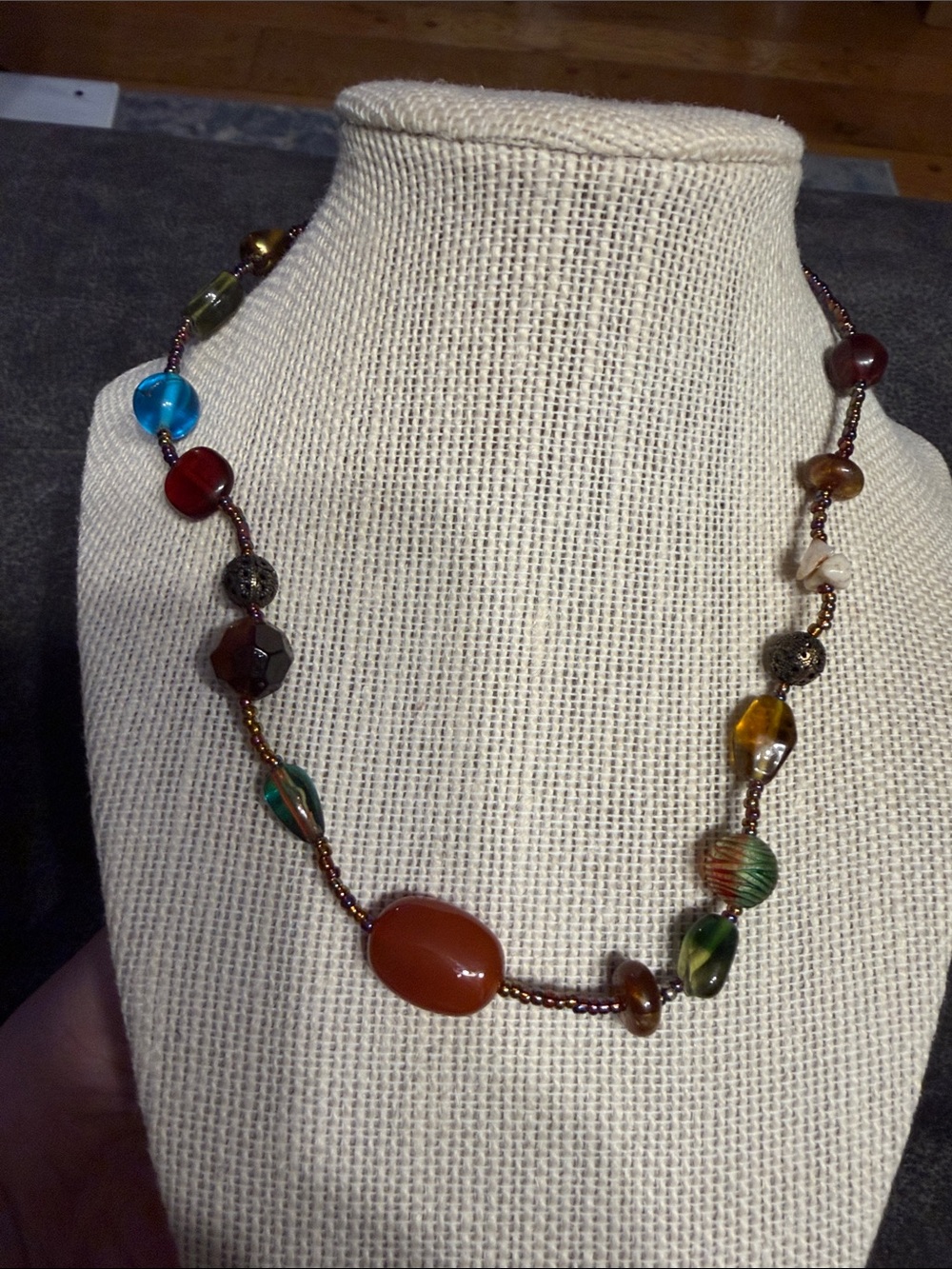 Lia Sophia Multi-Color Glass Bead Necklace with Amber and Teal Accents